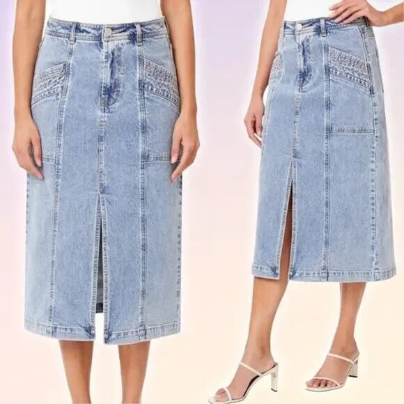 HABITUAL Front Slit Denim Midi Skirt Sz 26 - Picture 1 of 5